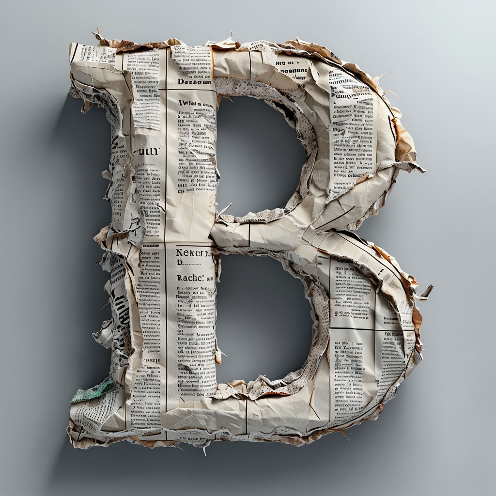 Textured Newspaper Letter B Art Against Gradient Background Monogram