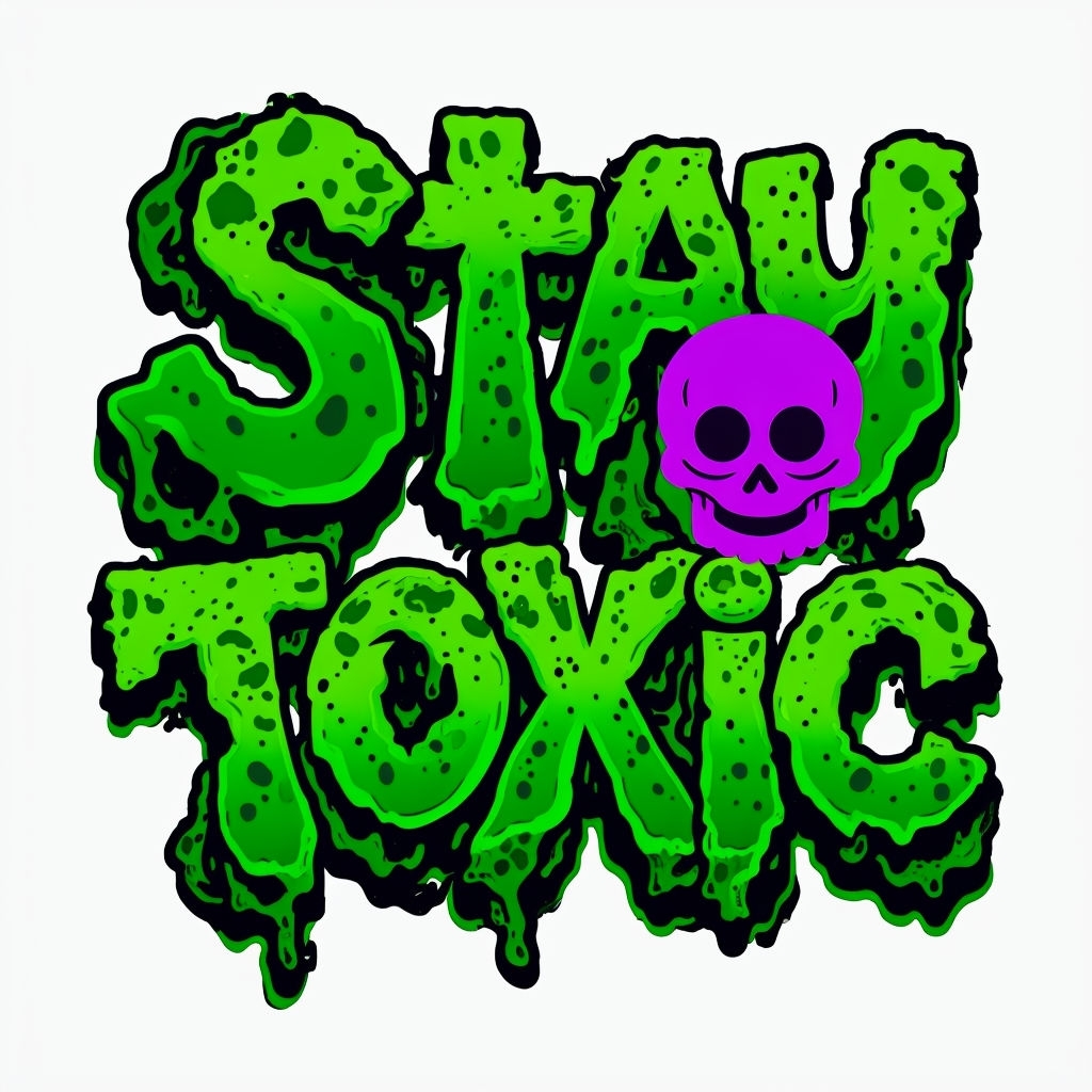 Bold Electric Green Stay Toxic Cartoon T-Shirt