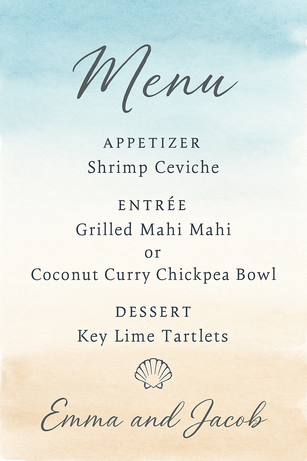 Elegant Coastal Menu Card Design for Events Sign