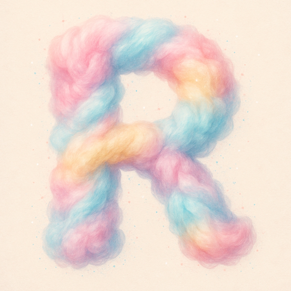 Fluffy Pastel Letter R Illustration with Cotton Candy Texture Monogram