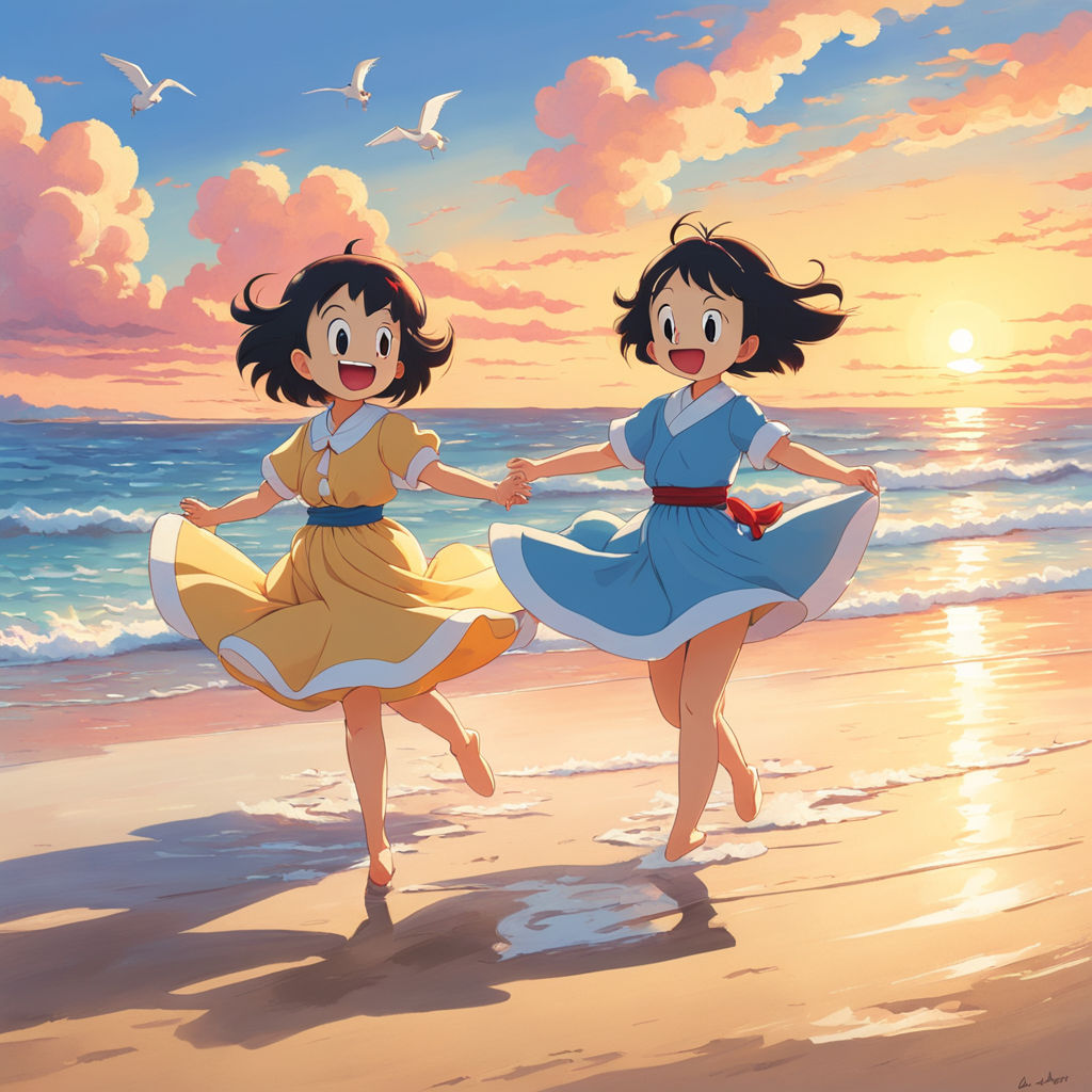 Doraemon and Shizuka dancing on a sandy beach by Abhishek Pandey ...