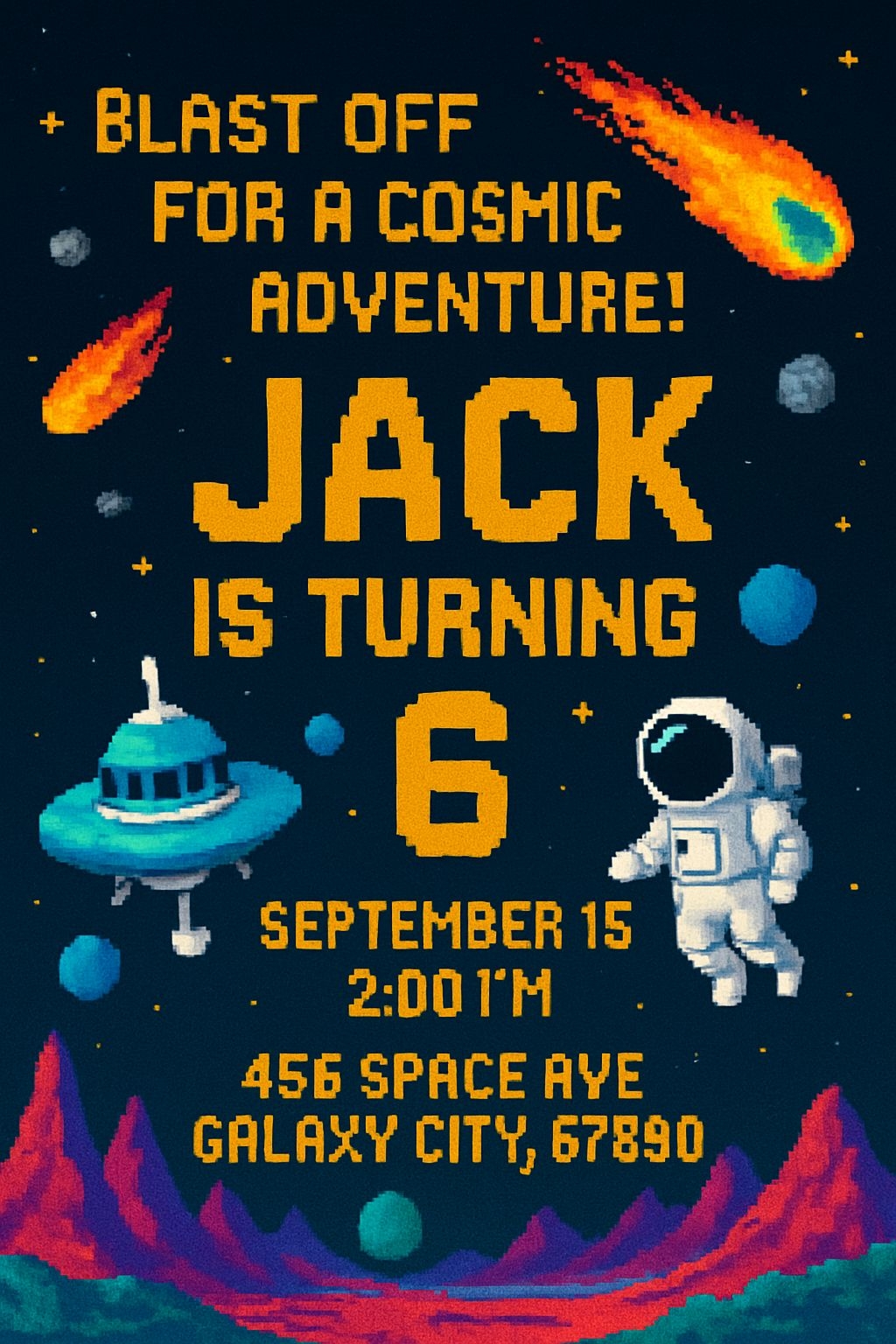 Cosmic Adventure Birthday Invitation for Jack’s 6th Party Poster