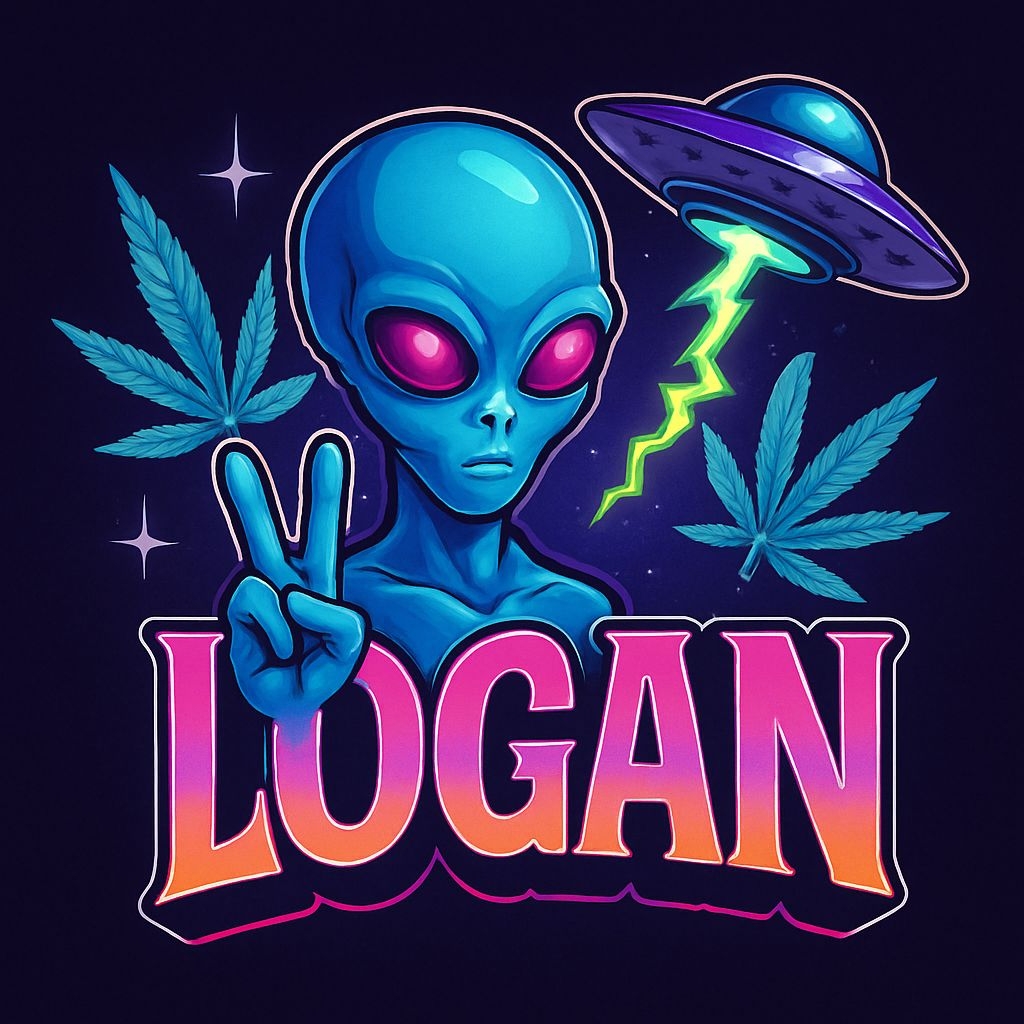 Vibrant Retro Alien Peace Sign with Cannabis Leaves T-Shirt
