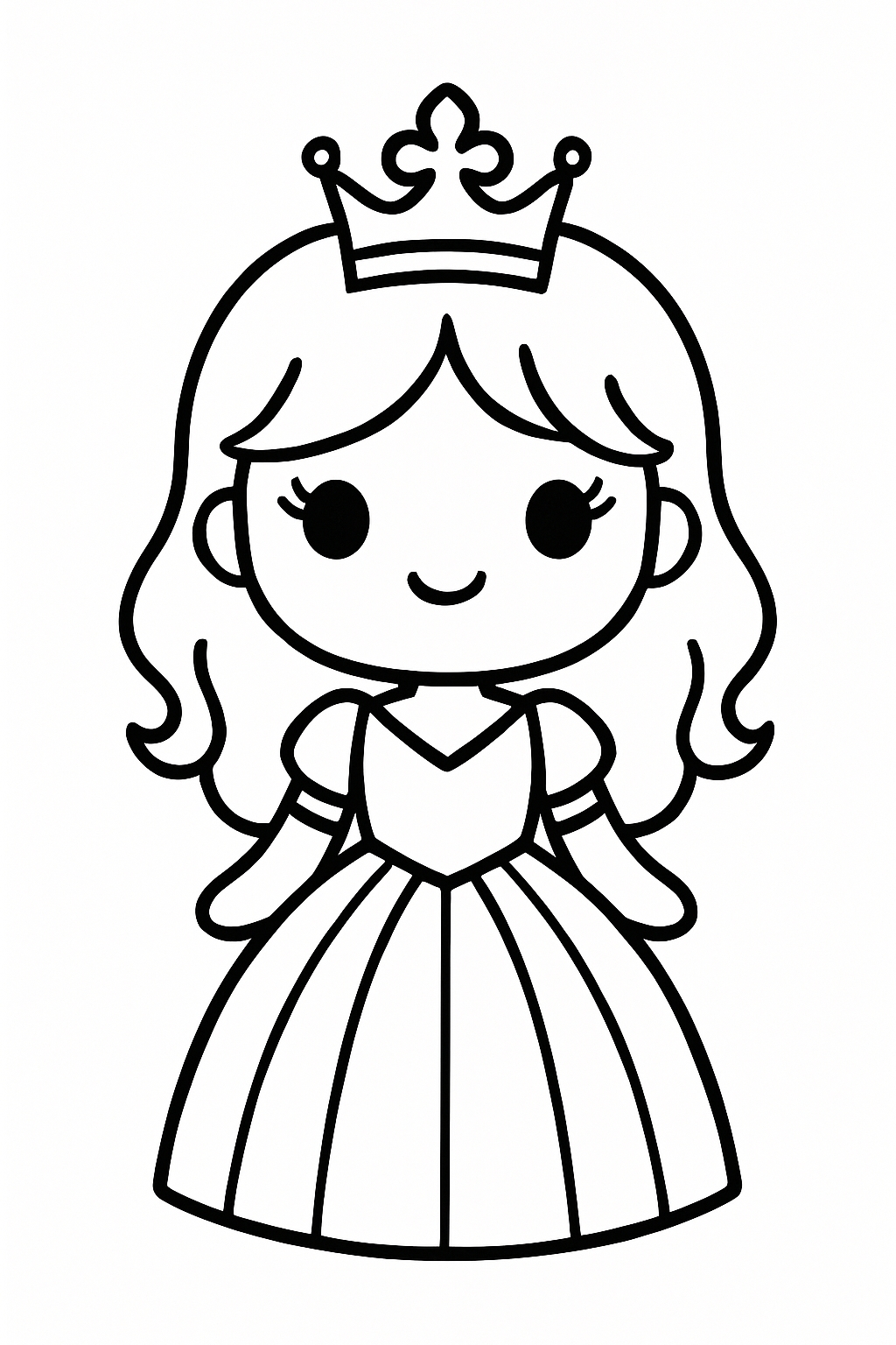 Cute Cartoon Girl with Crown Black and White Line Drawing Coloring Book Pages