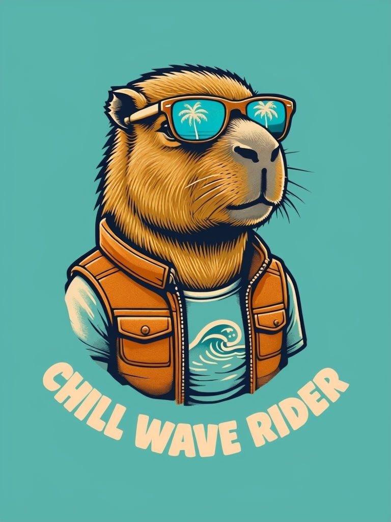Chill Wave Rider Surfer Capybara Vintage Graphic T-Shirt