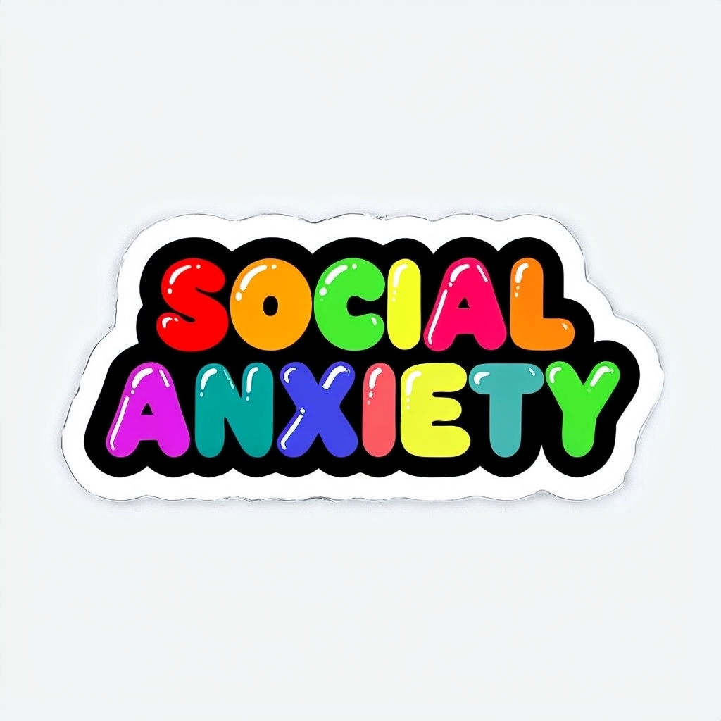 Vibrant Cartoon 'Social Anxiety' Text with Glossy Finish Sticker