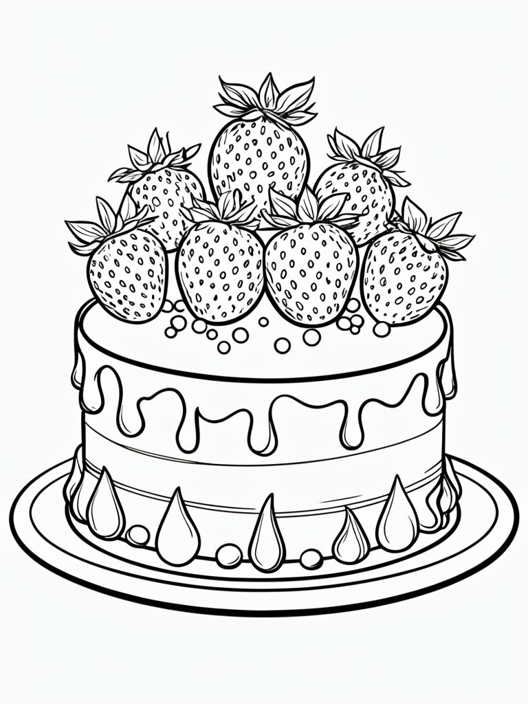 Festive Two-Layer Birthday Cake Line Drawing Coloring Page