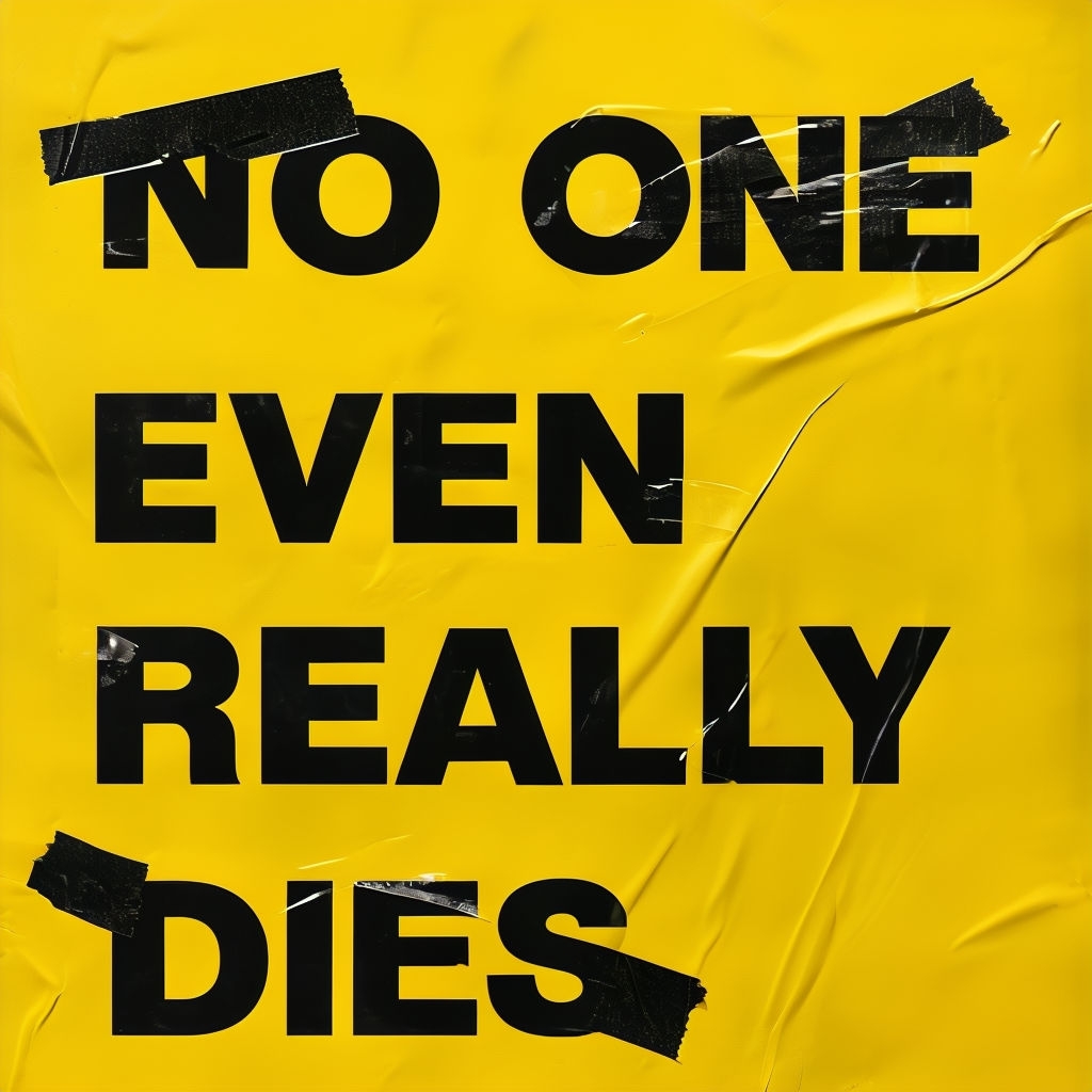 Bold Graphic Design with 'NO ONE EVEN REALLY DIES' Text Spotify Album Cover