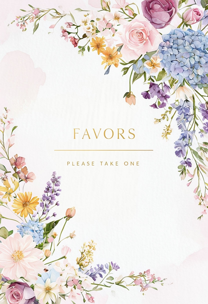 Elegant Floral Favors Invitation Sign with Watercolor Design Event Sign