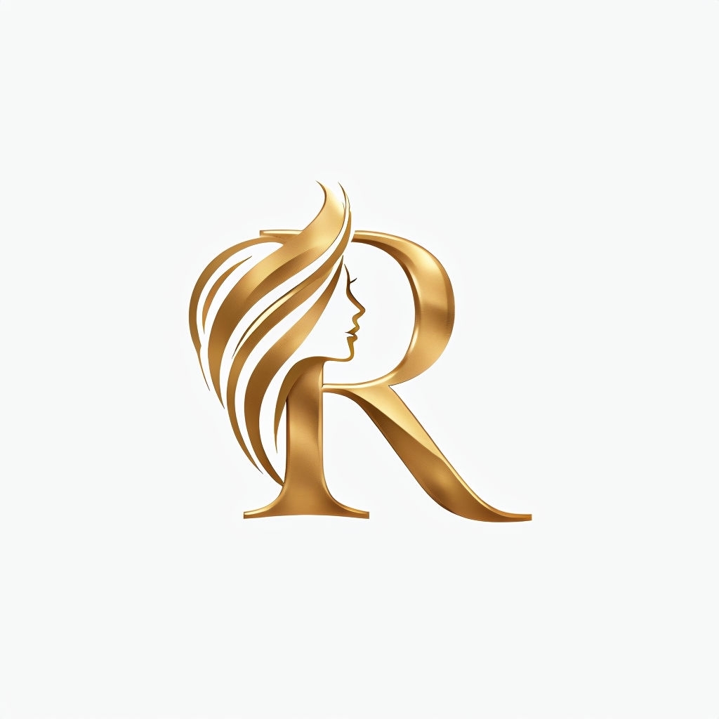 Elegant Gold Letter R with Female Profile Logo Design Monogram