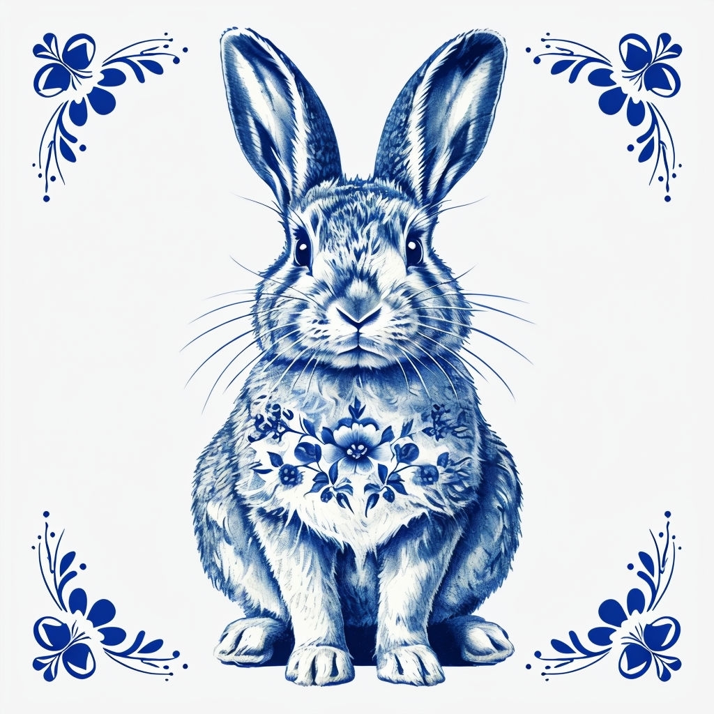 Elegant Blue and White Rabbit Seamless Pattern Design