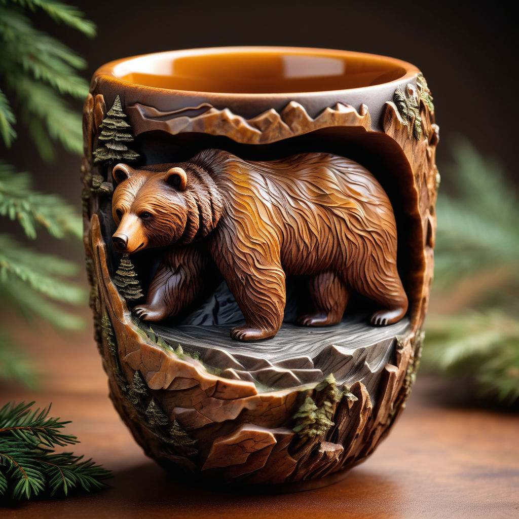 Black Bear and Fish Stoneware Coffee Mug