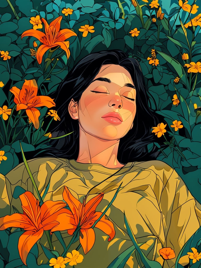 Serene Peaceful Person in Garden Illustration Art