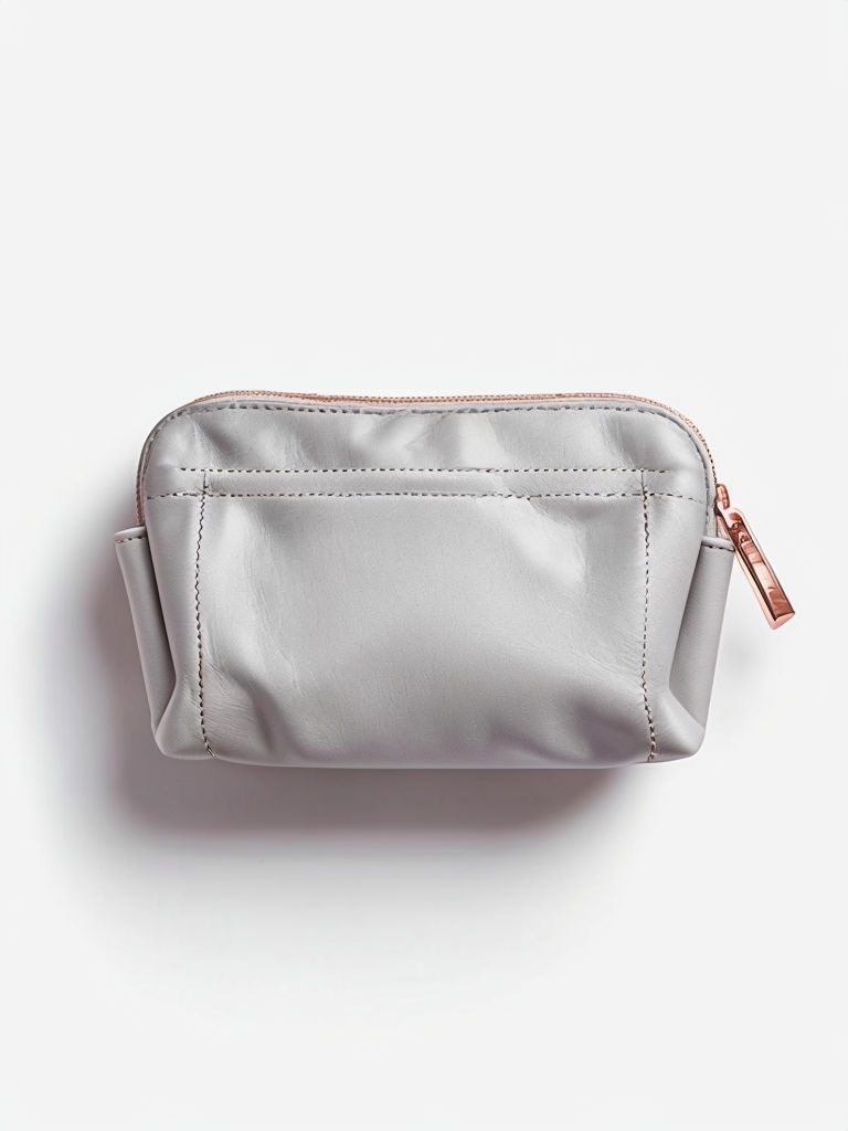 Elegant Light Gray Leather Cosmetics Pouch Mockup