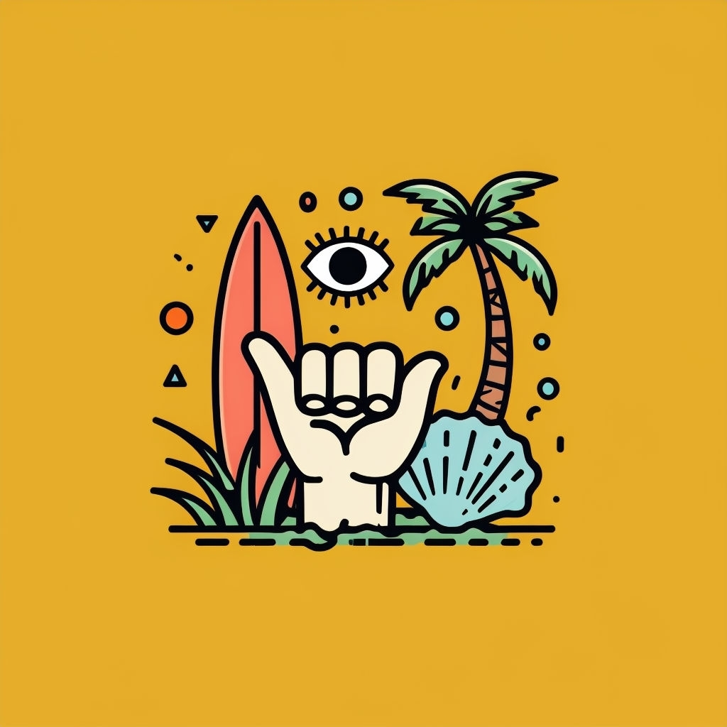 Playful Shaka Hand with Surfboard and Palm Tree T-shirt