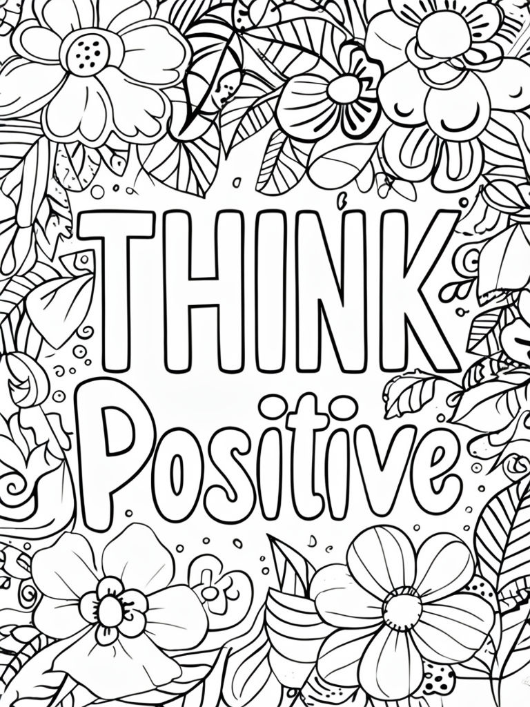 Think Positive Motivational Coloring Page Art