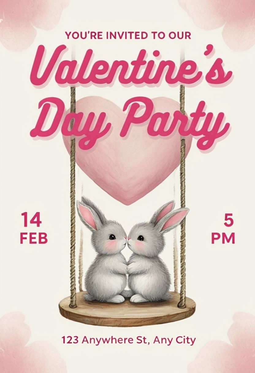 Romantic Bunny Valentine's Day Invitation Poster Design