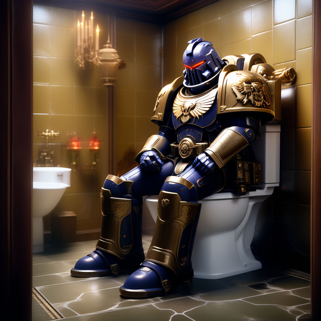 Juggernaut space marine templar sitting on toilet holding gu... by RX ...