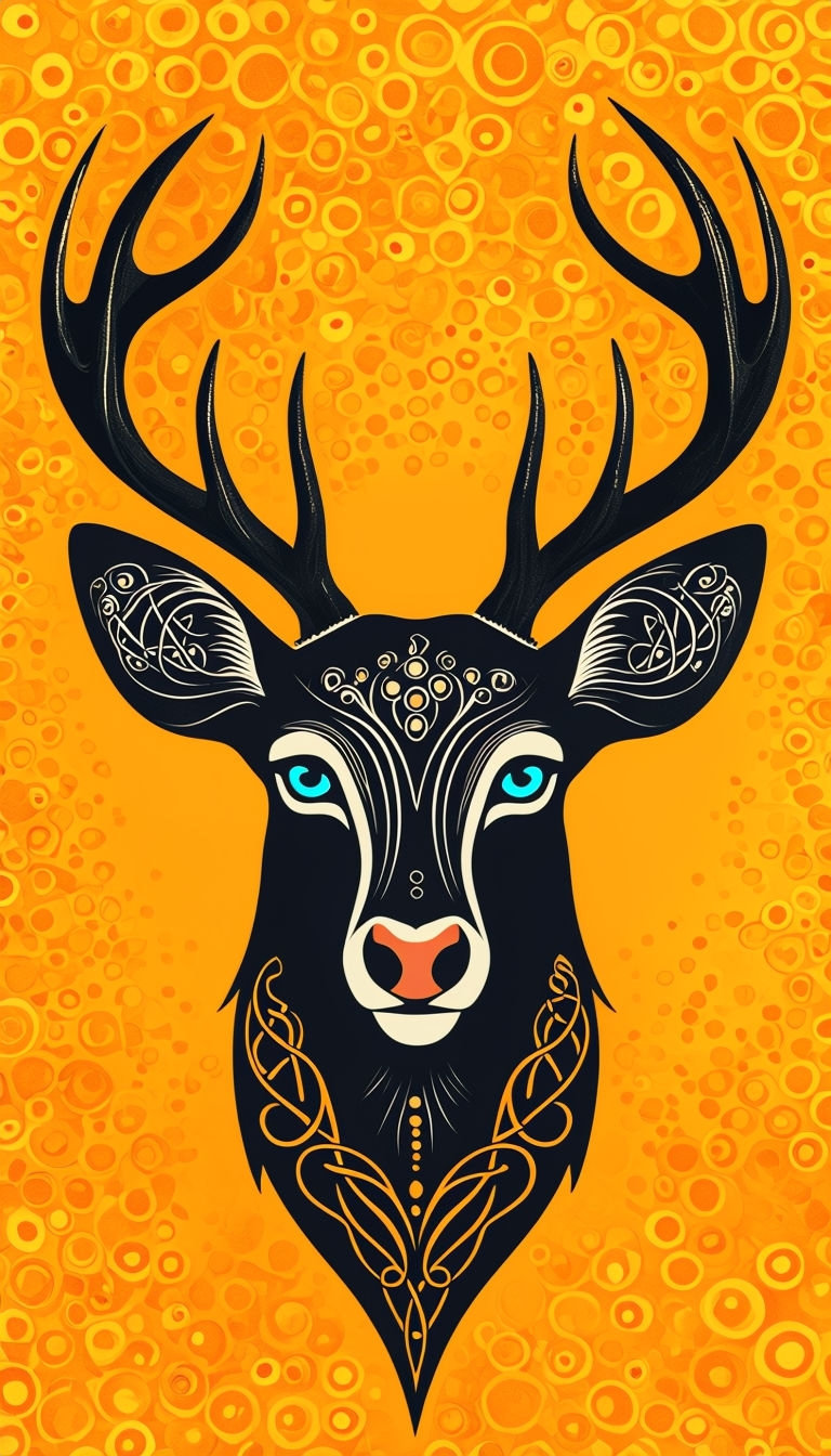Majestic Stag Head Silhouette with Vibrant Turquoise Eyes Mobile Wallpaper