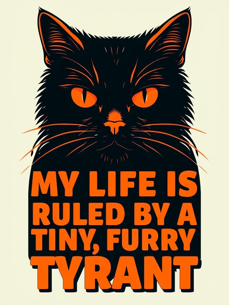 Stylish Black Cat with Orange Elements and Humorous Quote T-Shirt