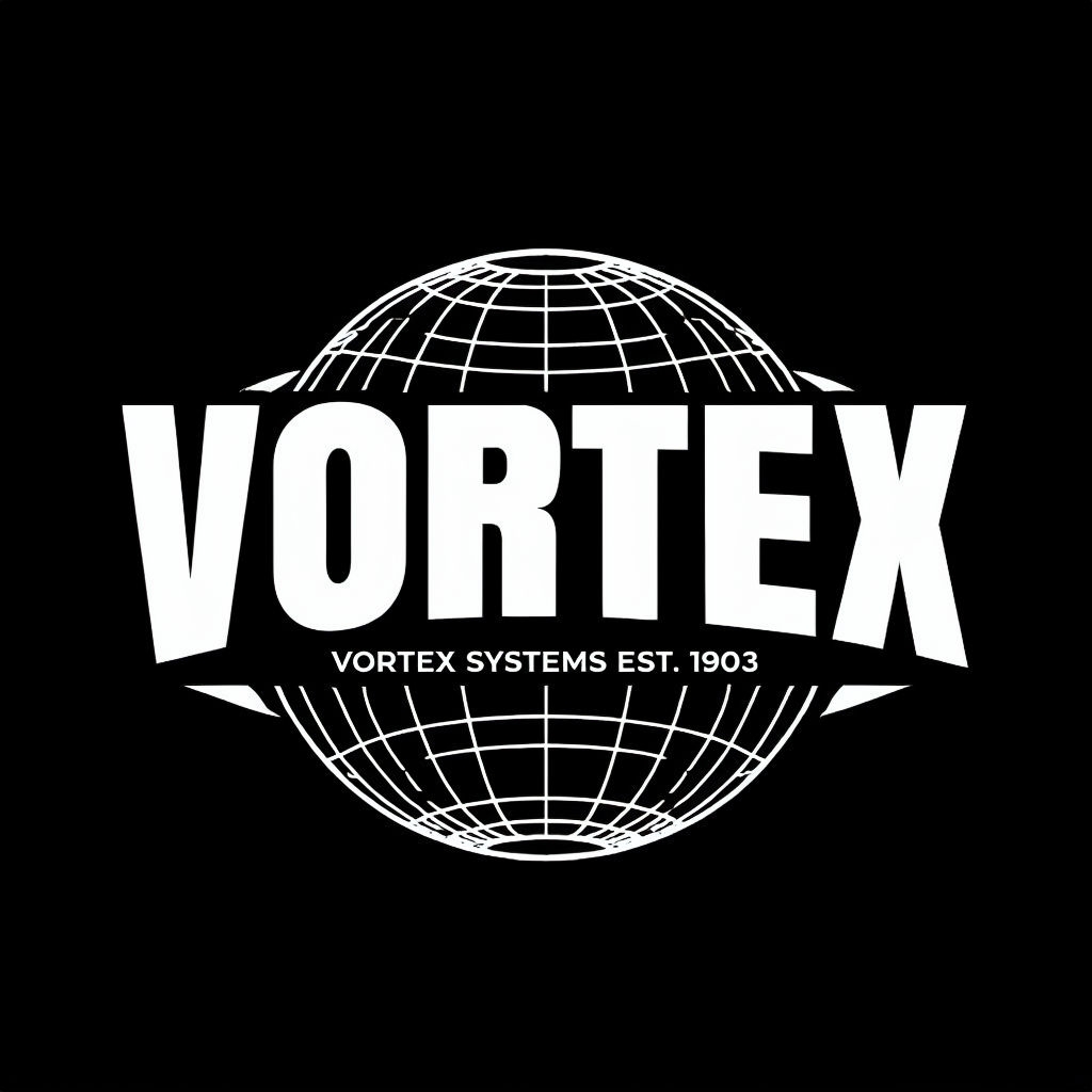 Bold Vortex Systems Logo Design with Globe Graphic