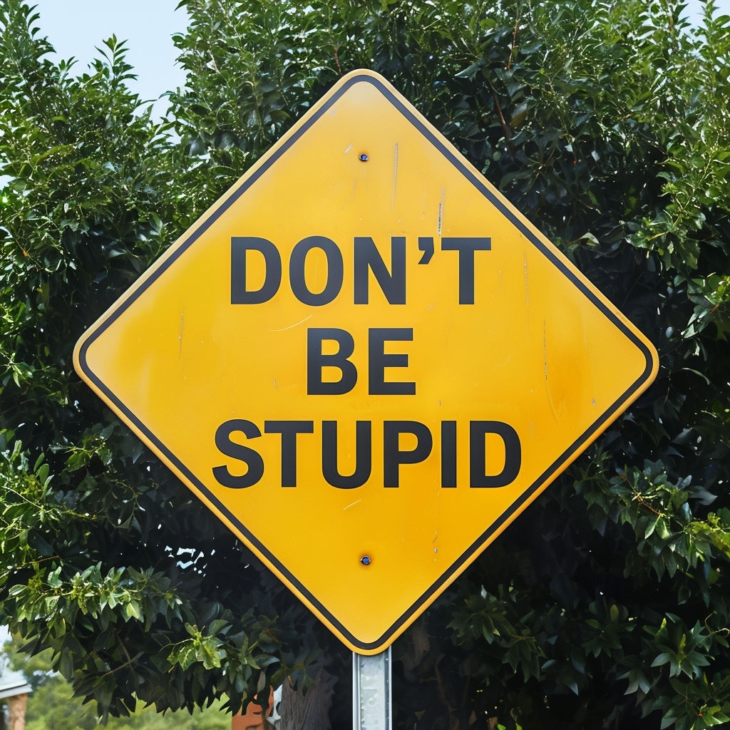 Humorous Don't Be Stupid Traffic Sign Illustration Meme