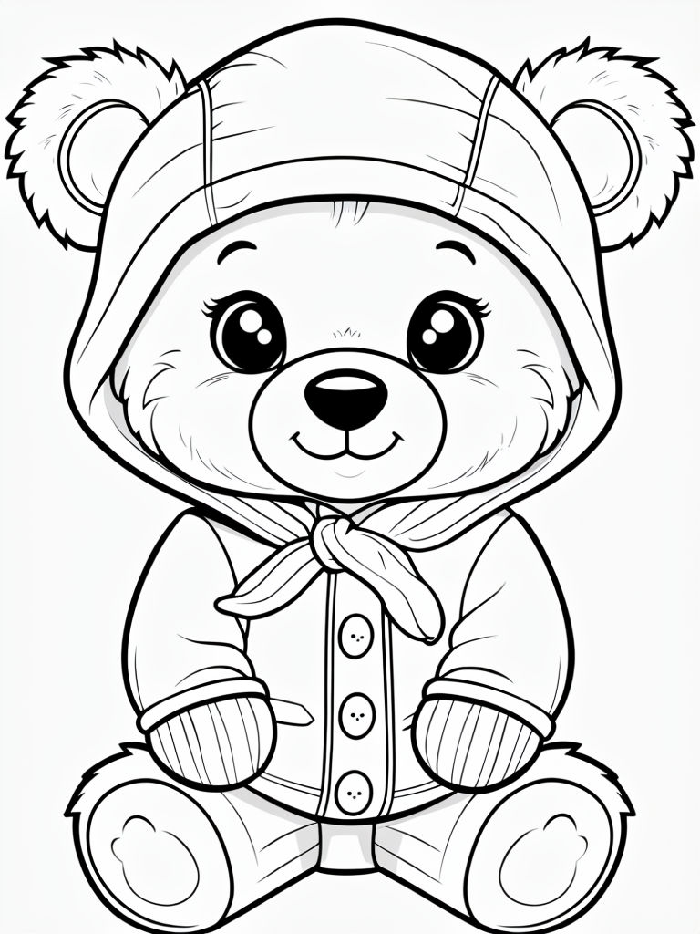 Cute Cartoon Teddy Bear Coloring Page for Kids