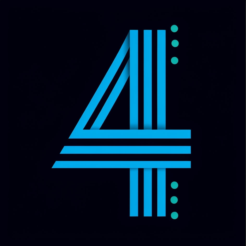 Modern Electric Blue Number 4 Minimalist Logo