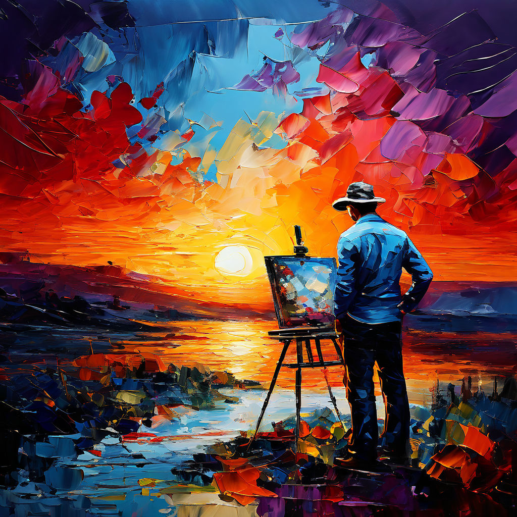  the artist paints a picture painting in a palette knife s by el