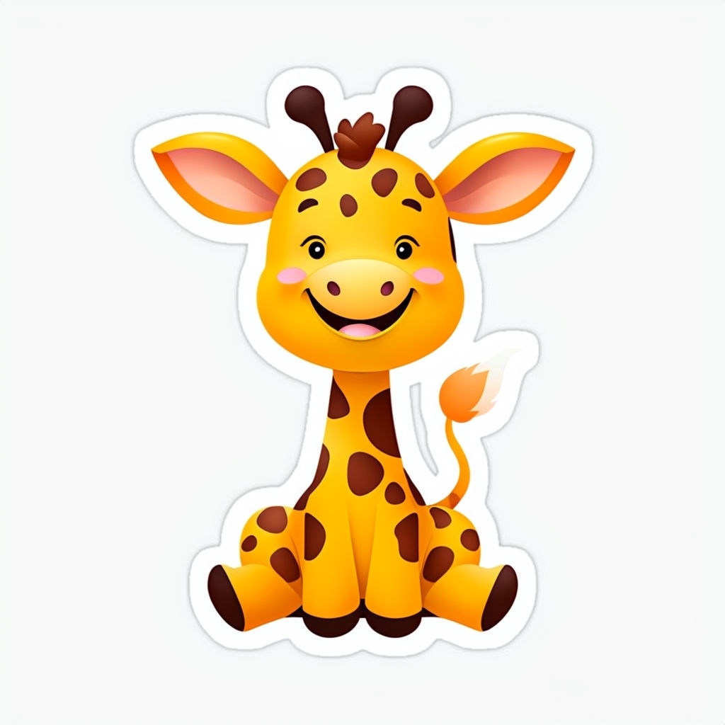 Cheerful Cartoon Giraffe Sticker with Bright Colors and Smiling Face