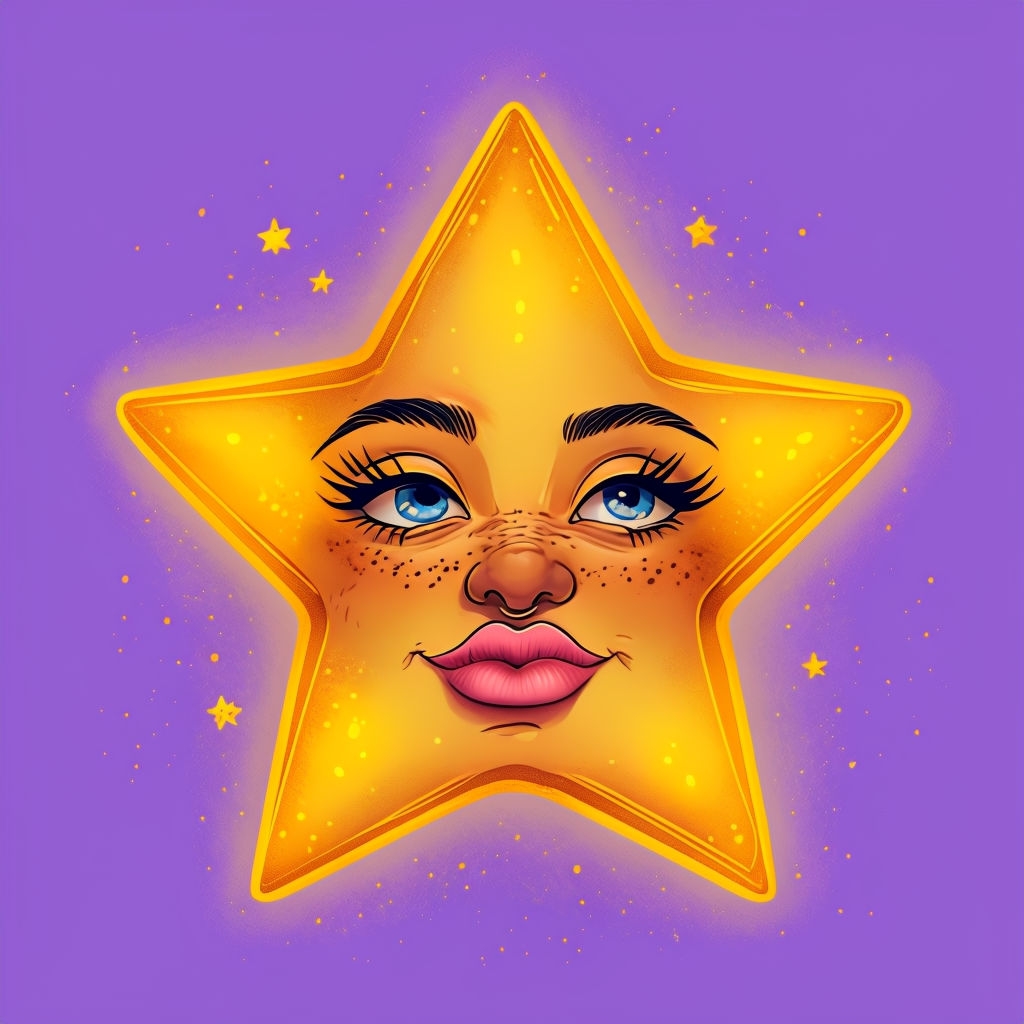 Whimsical Golden Star Character on Lavender T-Shirt