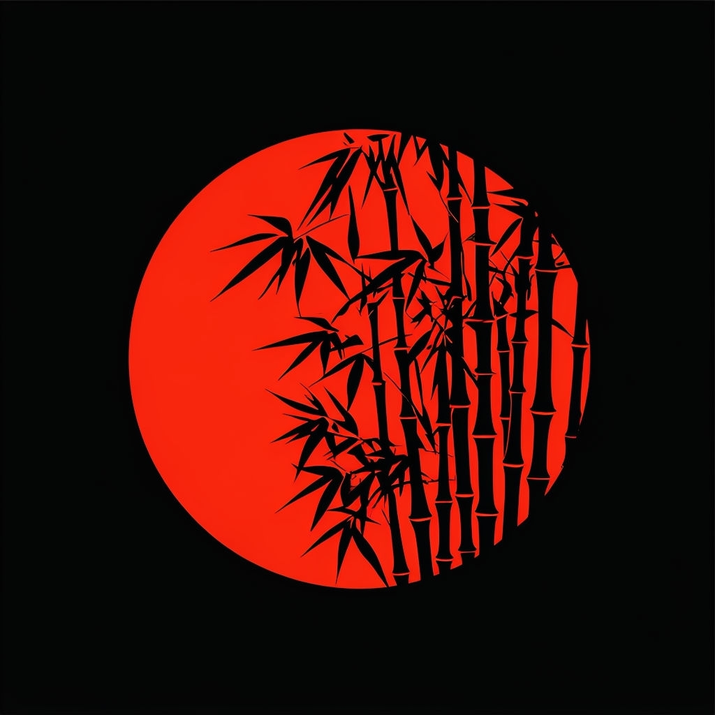 Striking Red Bamboo Circle Minimalist Design T-Shirt