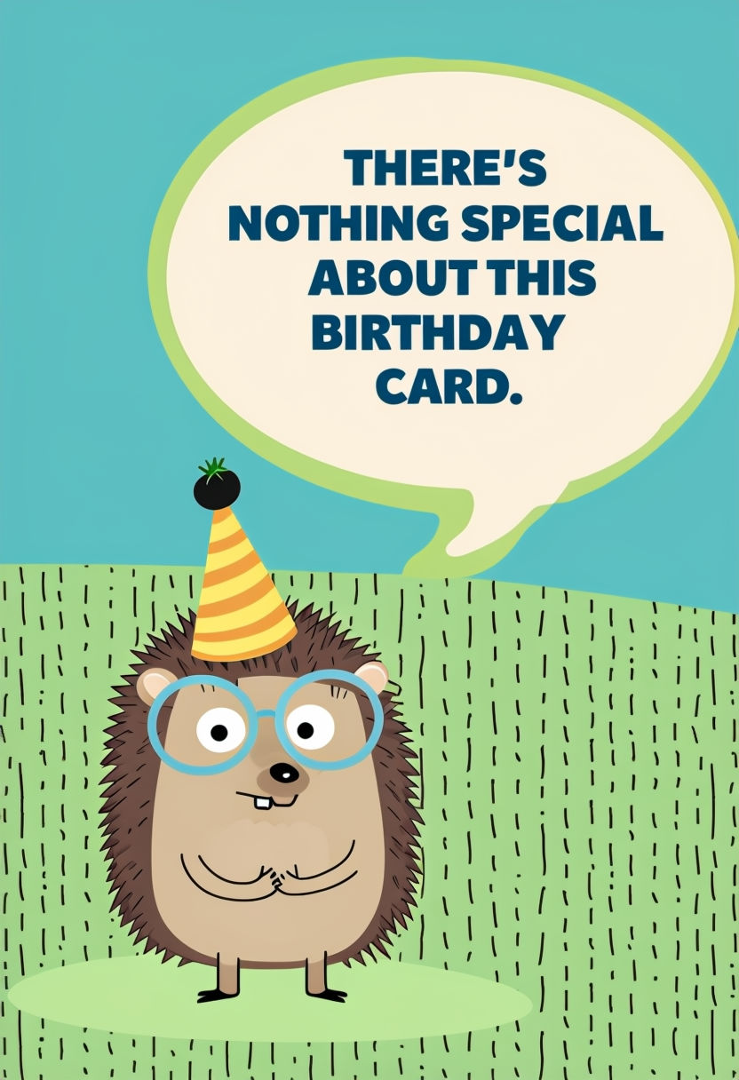 Humorous Hedgehog Birthday Card with Quirky Speech Bubble Art