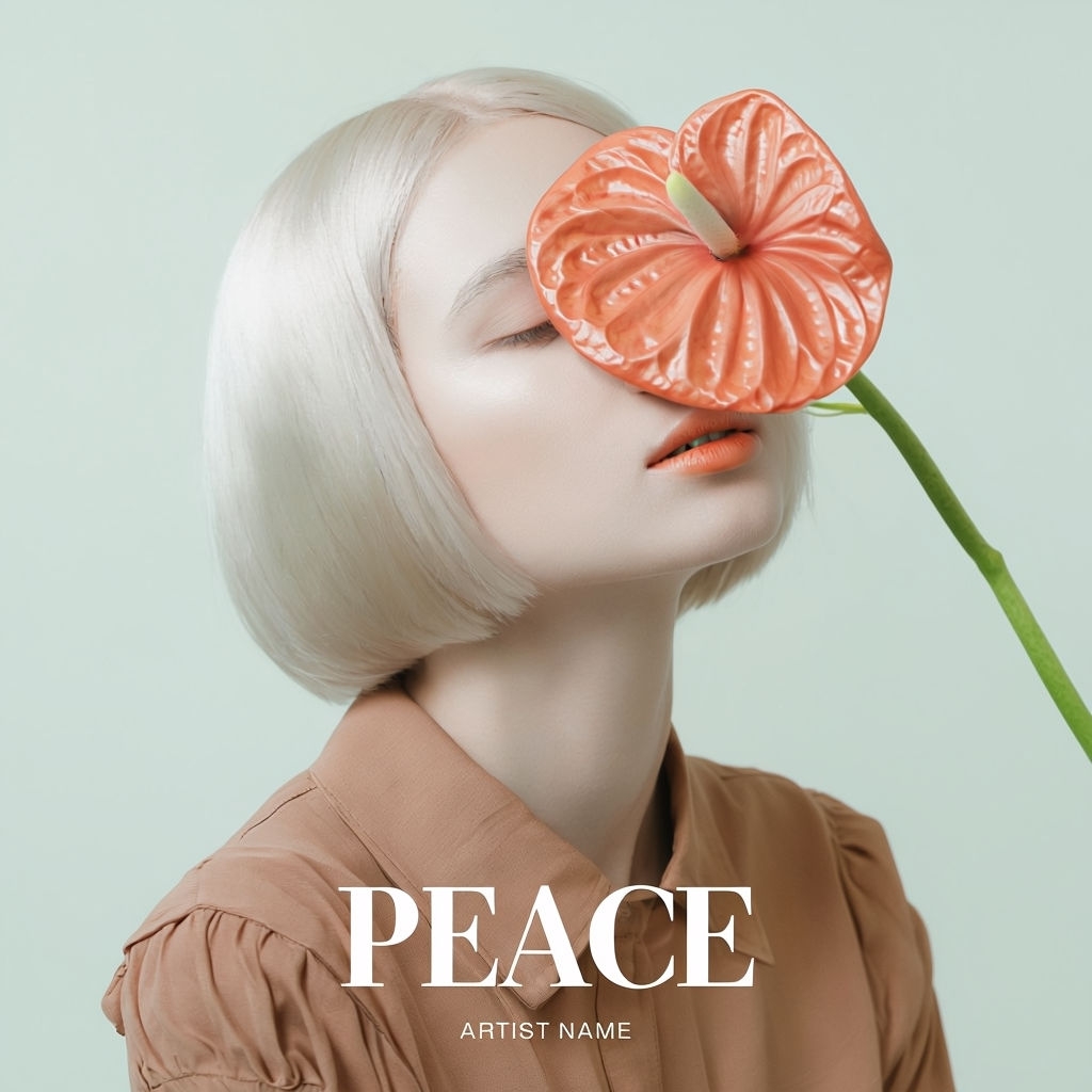 Serene Minimalist Portrait with Heart-Shaped Anthurium Cover Art Spotify Album Cover