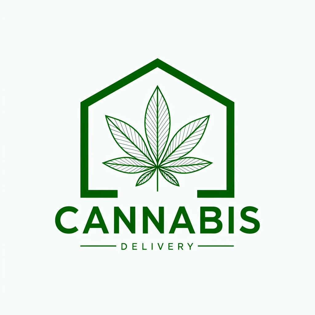 Minimalist Cannabis Delivery Logo with House and Leaf Design