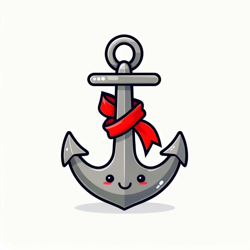 Cute Chibi Anchor Character Design with Red Ribbon Sticker