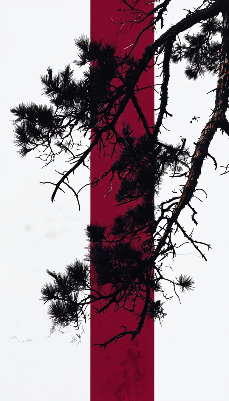 Minimalist Black Tree Silhouettes with Crimson Accent Phone Case Cover