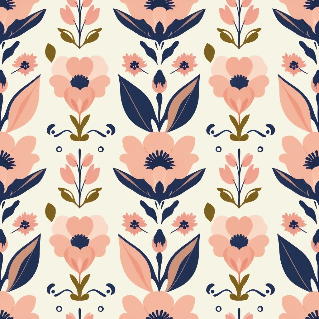 Symmetrical Floral Pattern on Ivory Background Seamless Pattern