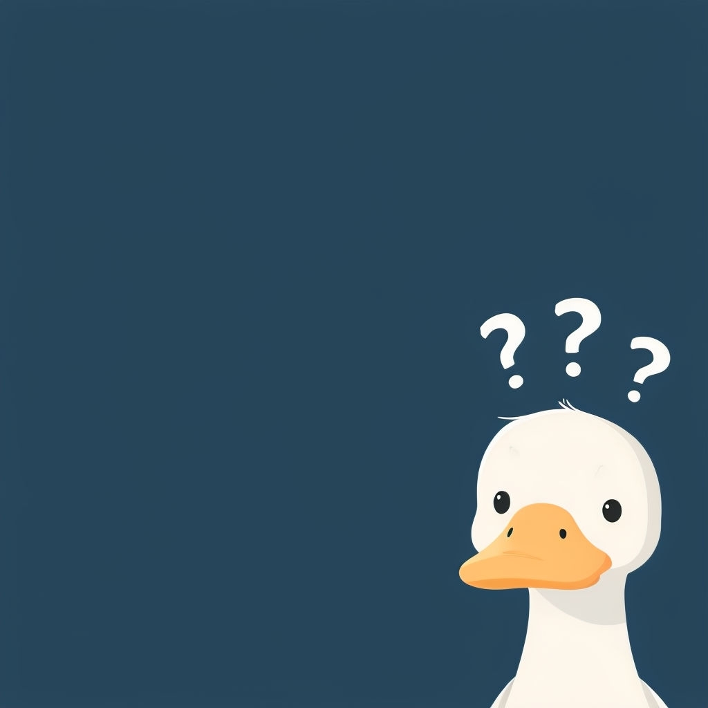 Curious Cartoon Duck with Question Marks Minimalist Poster