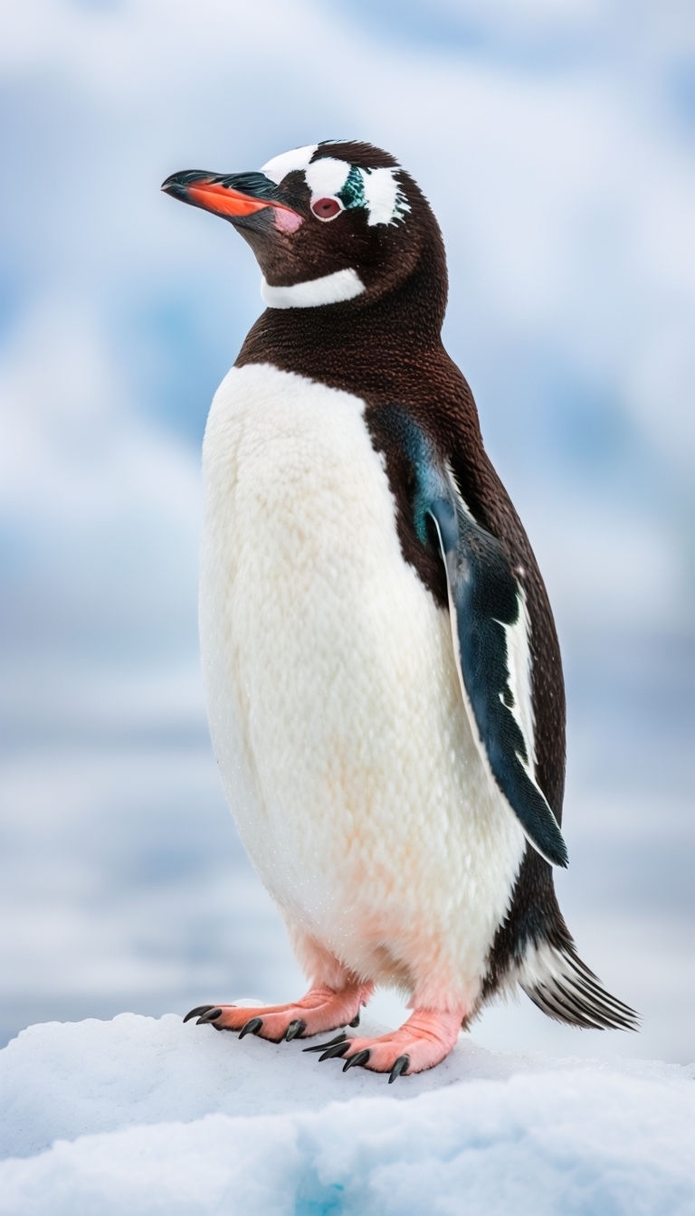 Gentoo Penguin Portrait in Natural Icy Habitat Mobile Wallpaper