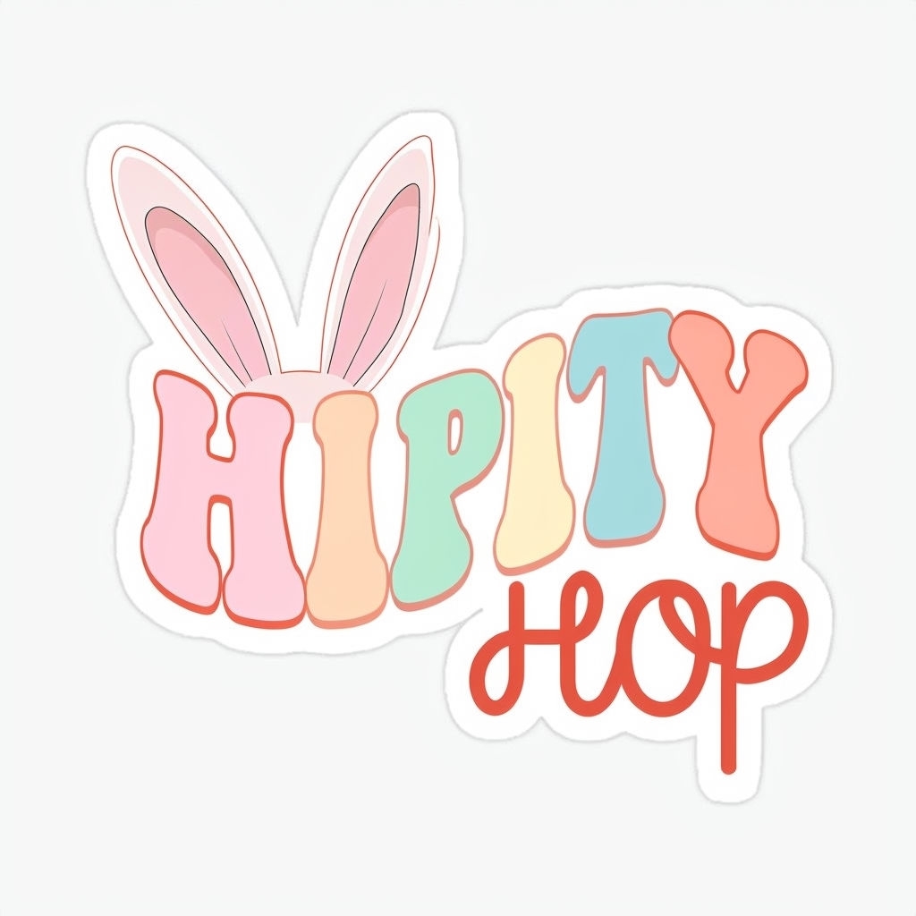 Playful HIPPITY HOP Easter Bunny Sticker Design