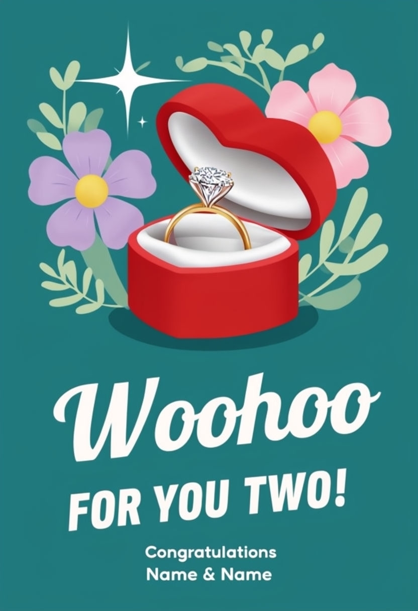 Vibrant Engagement Card with Red Heart Box and Flowers Design Cards & Invites