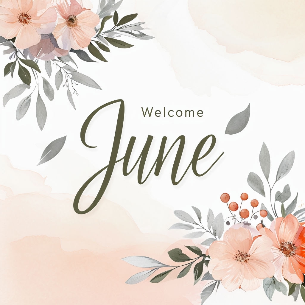 Elegant June Welcome Greeting Card Design for Social Media Post