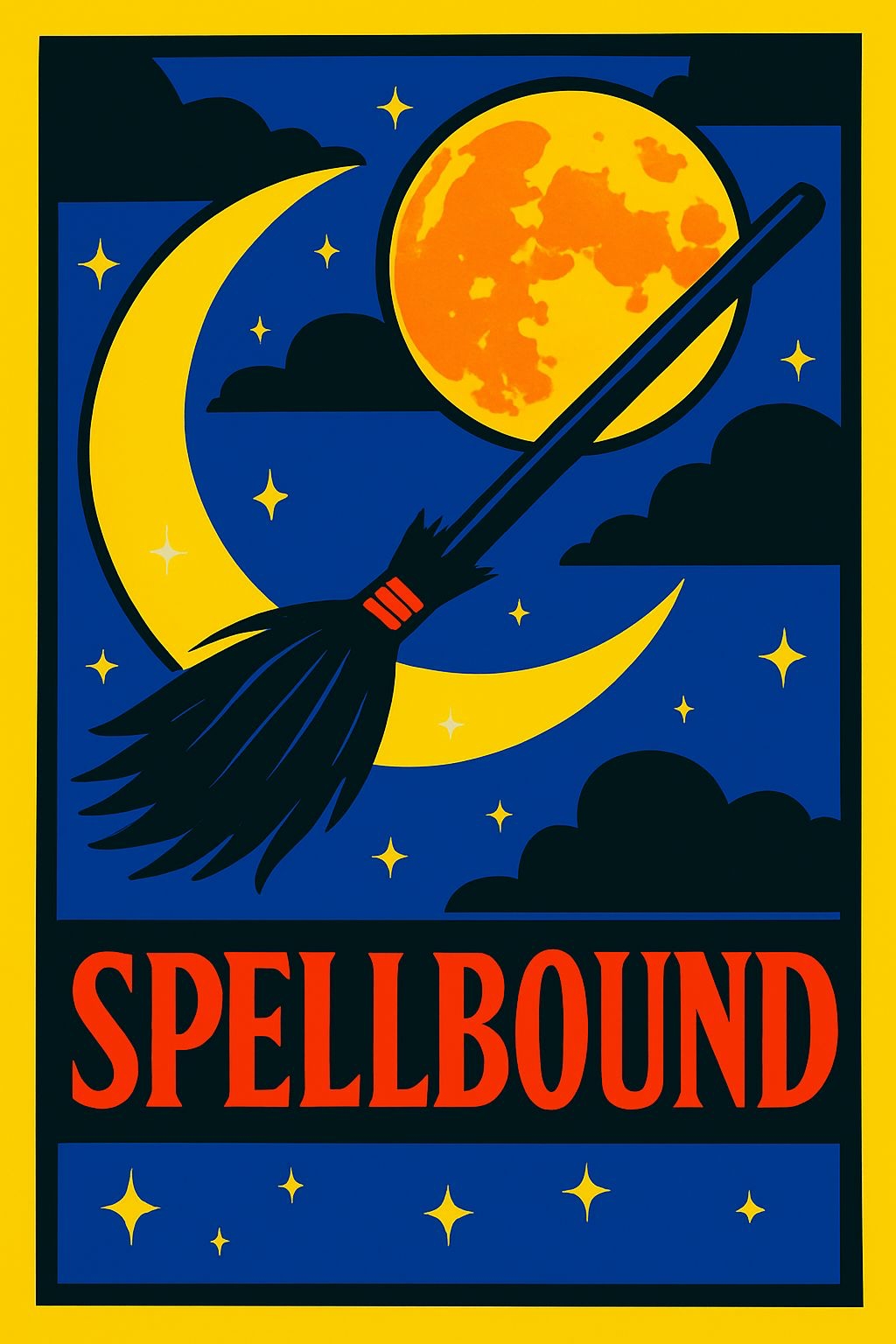 Mystical Witch's Broom and Moons Illustration Poster