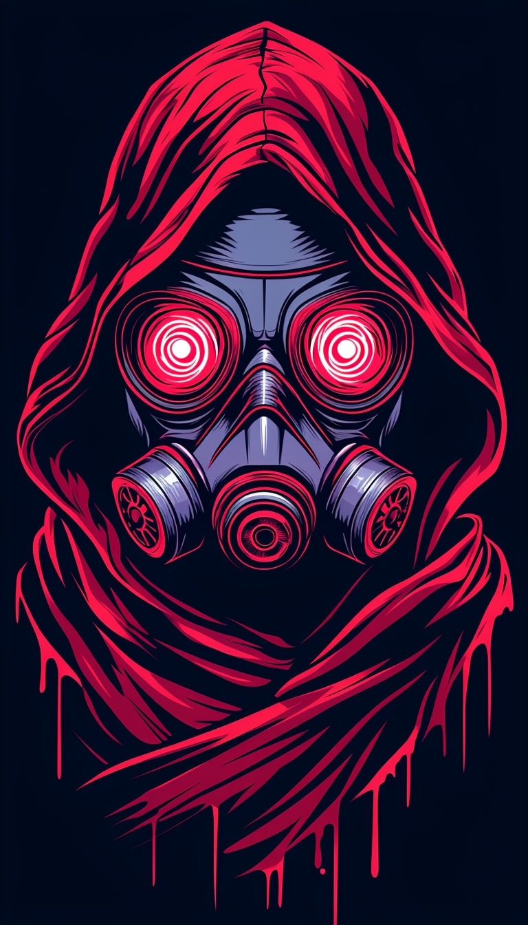 Futuristic Hooded Figure with Biohazard Mask Illustration Phone Case Cover