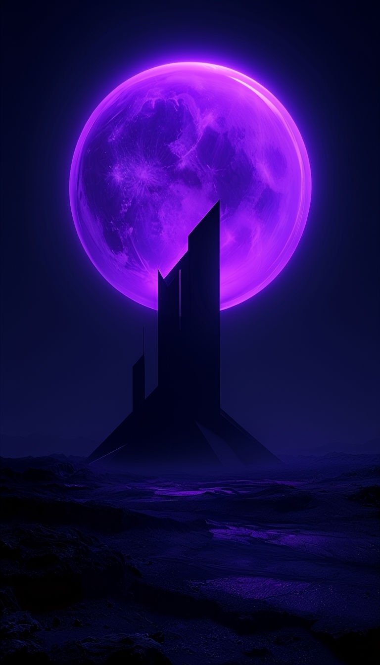 Futuristic Structure Silhouette with Glowing Purple Orb Mobile Wallpaper