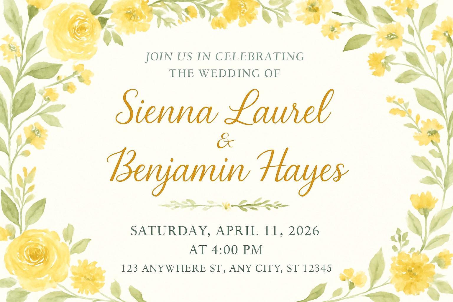 Elegant Watercolor Floral Wedding Invitation Card Design