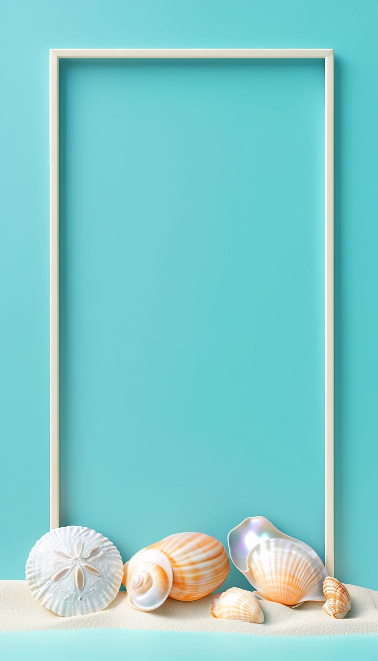 Coastal Seashell Arrangement on Aqua Background for Social Media Post