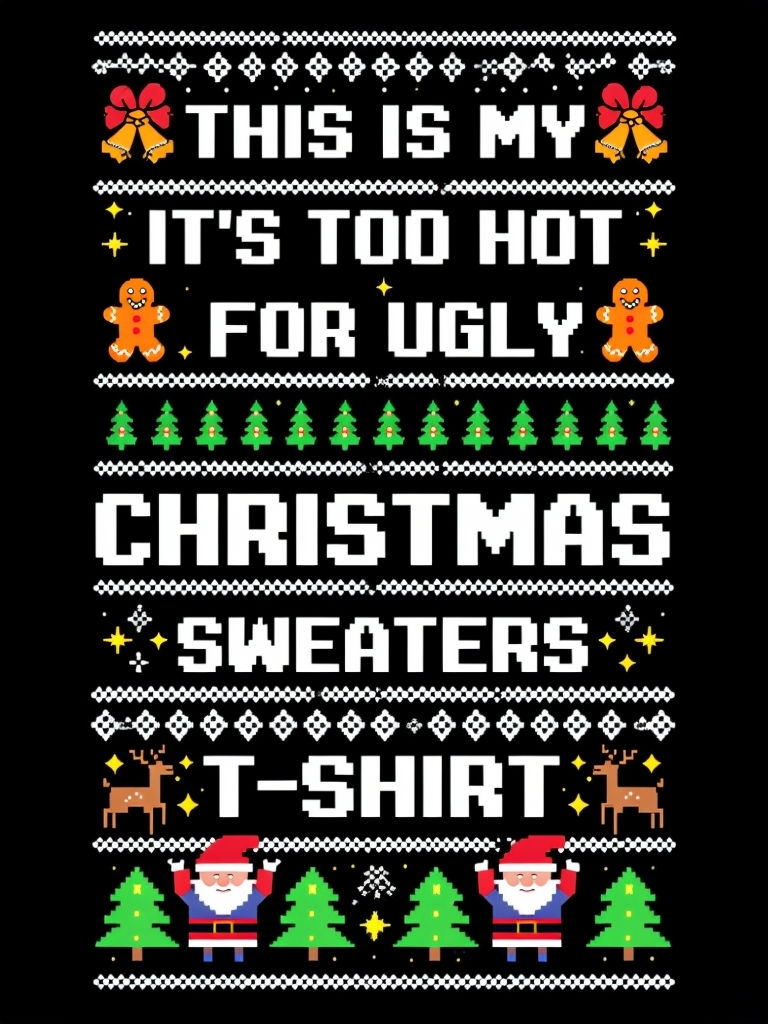 Pixel Art Ugly Christmas Sweater Design T-Shirt - Playground