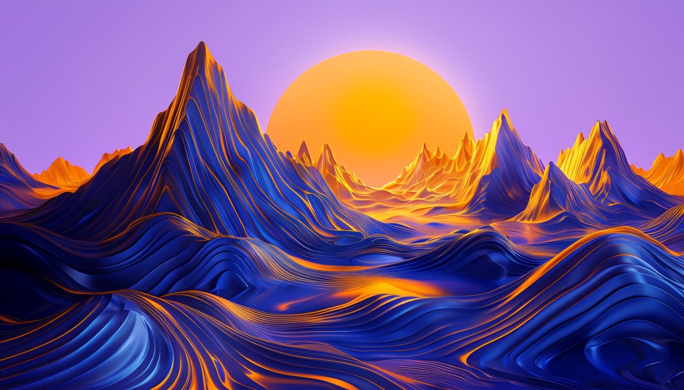 Surreal Abstract Landscape with Golden Waves Virtual Background